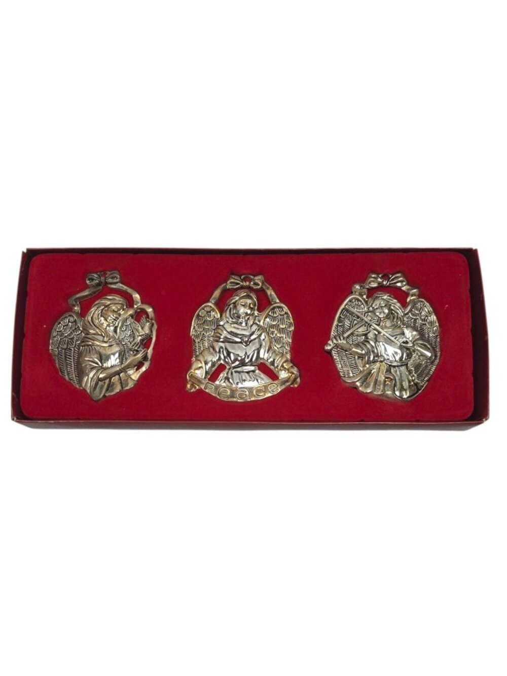 Gorham Silver-Plated Angel Ornaments w/ Ribbons Set of 3 6212476 IOB